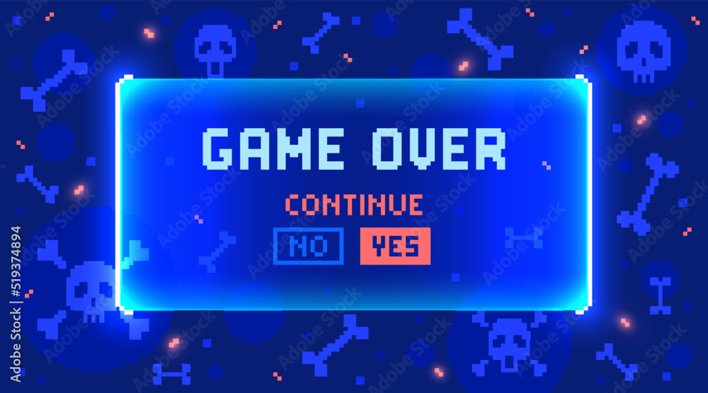 Poster web banner with phrase game over. sci-fi screen background with neon design