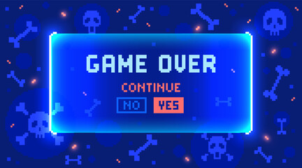 Web banner with phrase Game Over. Sci-fi screen background with neon design