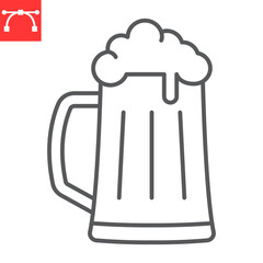 Beer mug line icon, beverage and oktoberfest, mug of beer vector icon, vector graphics, editable stroke outline sign, eps 10.