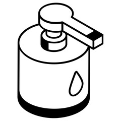 Washing hand, liquid soap dispenser icon in line design.