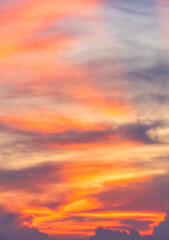 Sunset sky clouds vertical with colorful sunlight in the evening, Dusk sky background 