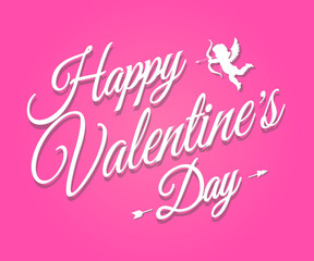 Happy Valentine's day card with cupid on background pink color. Vector illustration