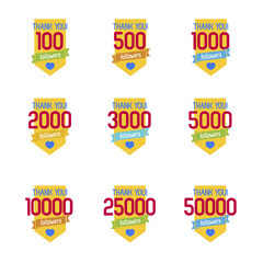 Thank you for followers color label set. Flat style design illustration icon. Vector Illustration