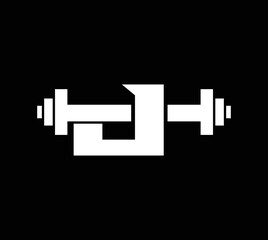 Letter J Logo With barbell. Fitness Gym logo