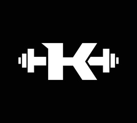 Letter K Logo With barbell. Fitness Gym logo