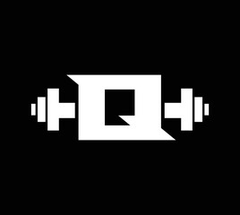 Letter Q Logo With barbell. Fitness Gym logo
