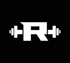 Letter R Logo With barbell. Fitness Gym logo