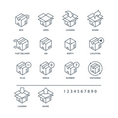 Set of box icons black color for delivery and logistic isolated on white background. Vector Ilustration