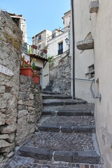 A narrow street in Pesche, a mountain village in the Molise region of Italy.