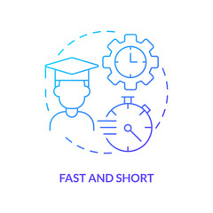 Fast and short blue gradient concept icon. Principle of microlearning abstract idea thin line illustration. Quick learner. Bite-sized learning. Isolated outline drawing. Myriad Pro-Bold font used