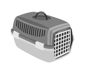 Gray pet carrier isolated on white background. Vector illustration
