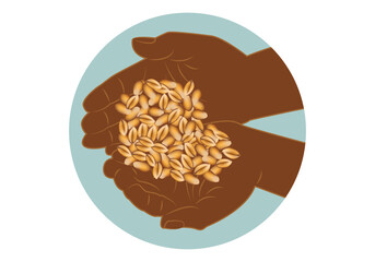 Icono de manos de persona de color sujetando unos granos de trigo