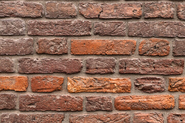 A wall of red bricks abstract background. Texture of bricks.