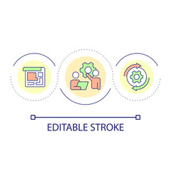 Expert analytics of database loop concept icon. Corporate organization. Strategy building abstract idea thin line illustration. Isolated outline drawing. Editable stroke. Arial font used