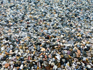 Small sea stones, gravel. Background. Textures