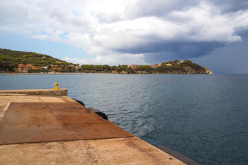 Port of Cavo with dramatic sky before thunderstorm at Cavo, Island of Elba Province of Livorno Italy