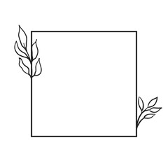 Floral square frame. Vintage botanical hand drawn element for design invitations, cards and labels. Natural ornaments. Vector illustration.