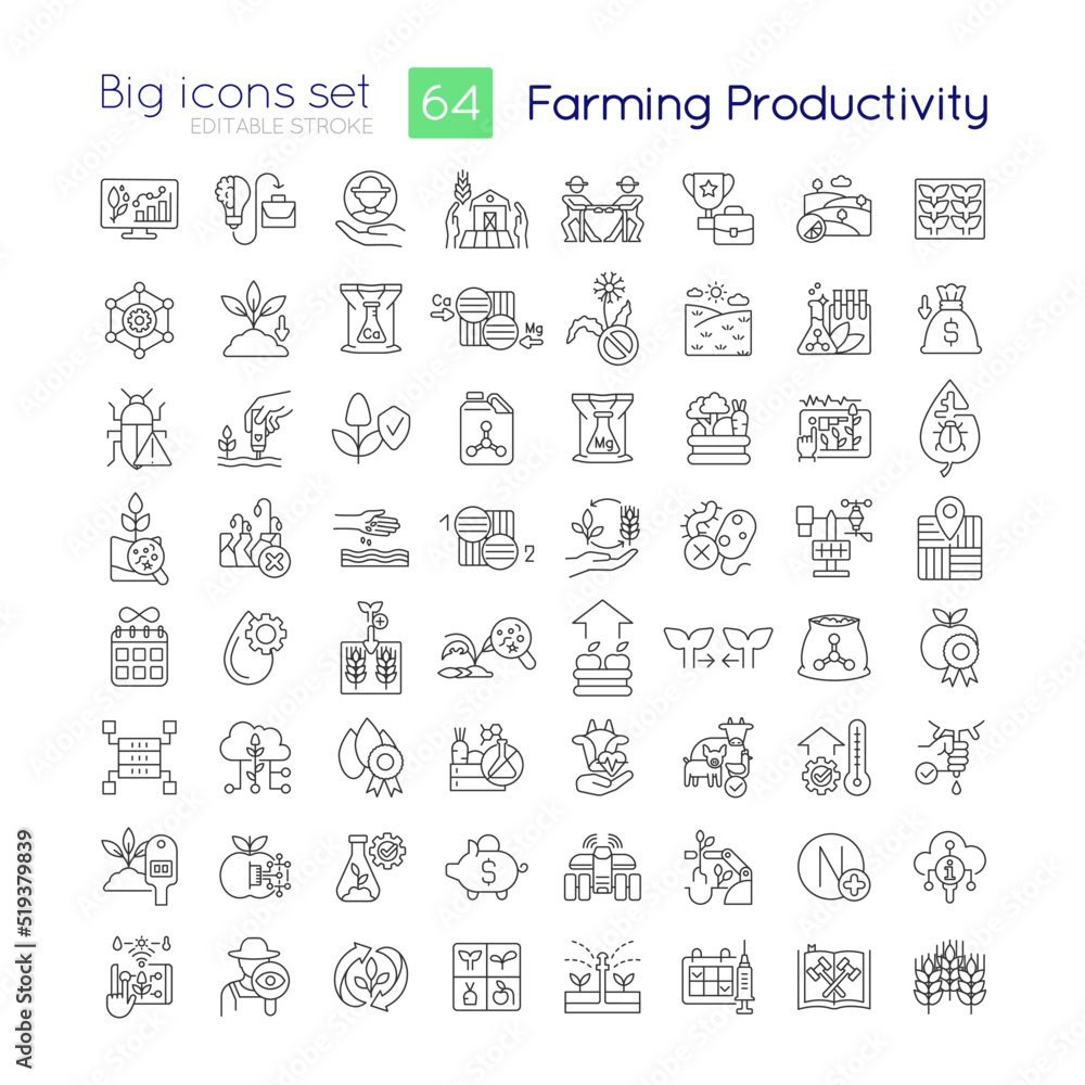 Canvas Prints farming productivity linear icons set. agricultural business. harvest. customizable thin line symbol - Canvas Prints