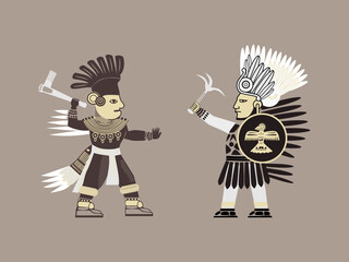 Two Aztec Warriors Fighting