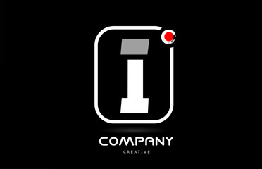 I black white alphabet letter logo icon design with japanese style lettering and red dot