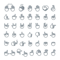 Hand gesture line icon set in modern geometric style with construction lines for app design project. Vector Illustration. Vector Illustration
