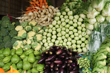 various kinds of fresh and healthy vegetables in traditional markets. colorful vegetable background