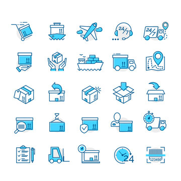 Set of color delivery icons for your app design project isolated on white background. Logistic icons. Vector IIlustration