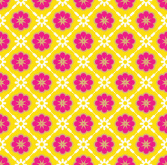 Abstract Retro Tile Style Geometric Ornamental Florals Seamless Pattern Trendy Fashion Colors Simple Elegant Concept Perfect for Allover Fabric Print or Wrapping Paper Decorative Backdrop