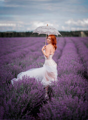 Girl in a white dress in a lavender field summer 2022