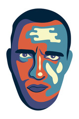 Portrait of a man with a displeased face, the portrait is made with color spots, flat vector, isolate on white, grimace on the face