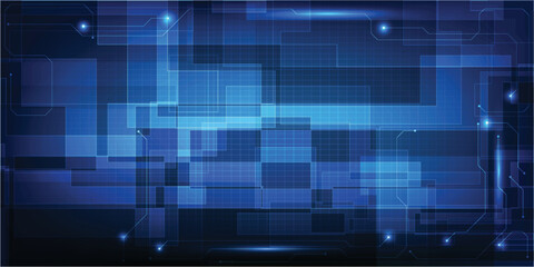 Obraz premium Vector illustration of blue digital tile pattern with element circuit grid.Futuristic technology theme backdrop background artwork.Digital innovation and technology concepts.