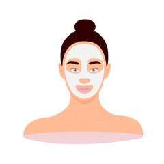 Girl face with open eyes in facial mask on isolated white background vector illustration