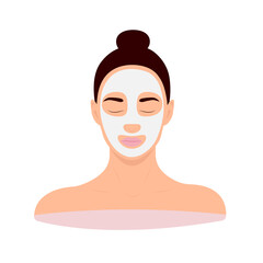 Girl face with closed eyes in facial mask on isolated white background vector illustration
