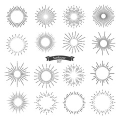 Vector sunburst black set isolated on white background. Vector Illustration