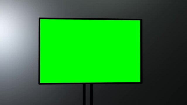 Empty billboard closeup with green screen and glowing background 3d render animation.