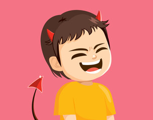 Happy little boy laughing and smiling evil concept