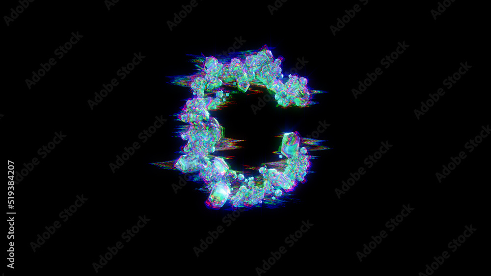 Poster style cybernetical blue distortion alphabet - letter c on black, isolated - object 3d rendering