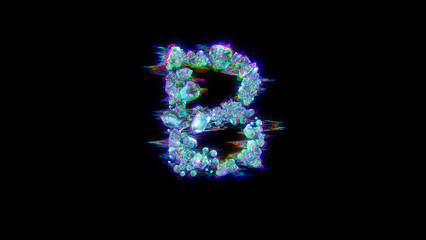 Fototapeta premium style cybernetic blue distortion font - letter B on black, isolated - object 3D illustration