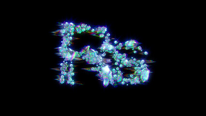 style cybernetical blue glitch font - rupee symbol on black, isolated - object 3D illustration