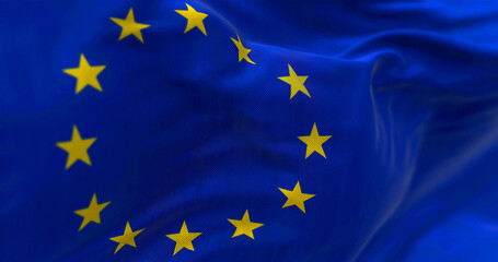 Close-up view of the European Union flag waving in the wind