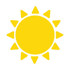 Sun icon. Weather icon for smartphone or can be used for other media. Yellow sun star icon  Summer, sunlight, nature, sky. Vector illustration isolated on white background.