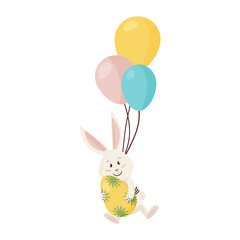 Bunny Character. Flying and Smile Funny, Happy Easter Rabbit.