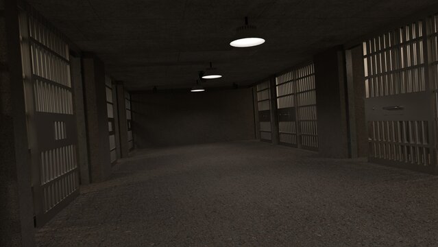 3D-Illustration of an empty cell with no prisoner