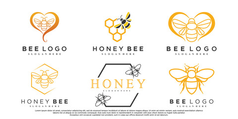 Set of honey bee animals logo design with creative element Premium Vector - obrazy, fototapety, plakaty