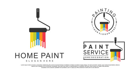 Set collection home painting logo design with brush element and creative color Premium Vector
