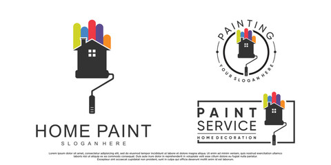 Set collection home painting logo design with brush element and creative color Premium Vector