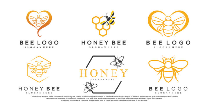 Set of honey bee animals logo design with creative element Premium Vector