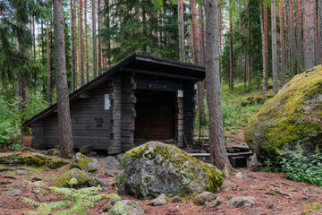 Sorsakolu lean-to shelter in Evo hiking area, Hameenlinna, Finland.