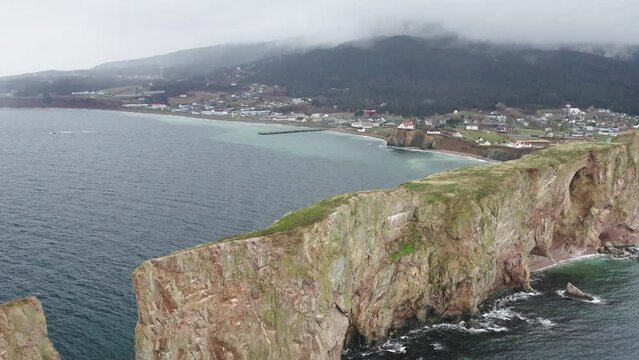 view of the Gaspe Village from the Perce roc