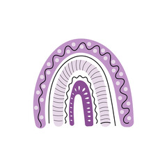 Hand drawn boho colorful rainbow. Scandinavian organic shapes. For home decoration, baby shower, children room, birthday. Vector illustration, flat design